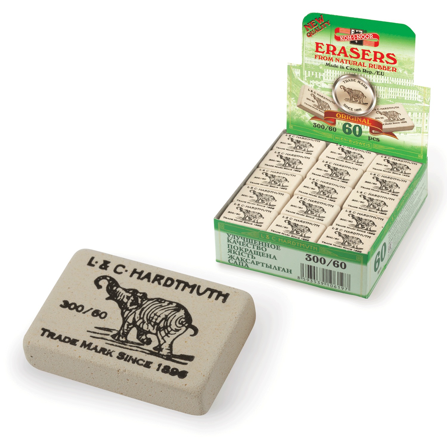 Ластик KOH-I-NOOR "Слон" 300/60, 31х21х8мм, белый, прямоугольный, натуральный каучук 0300060024KDRU 220404