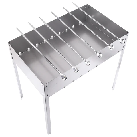 Мангал сборный стальной, размер 500х300х500 мм + 6 шампуров из нержавеющей стали, в коробке, 701728