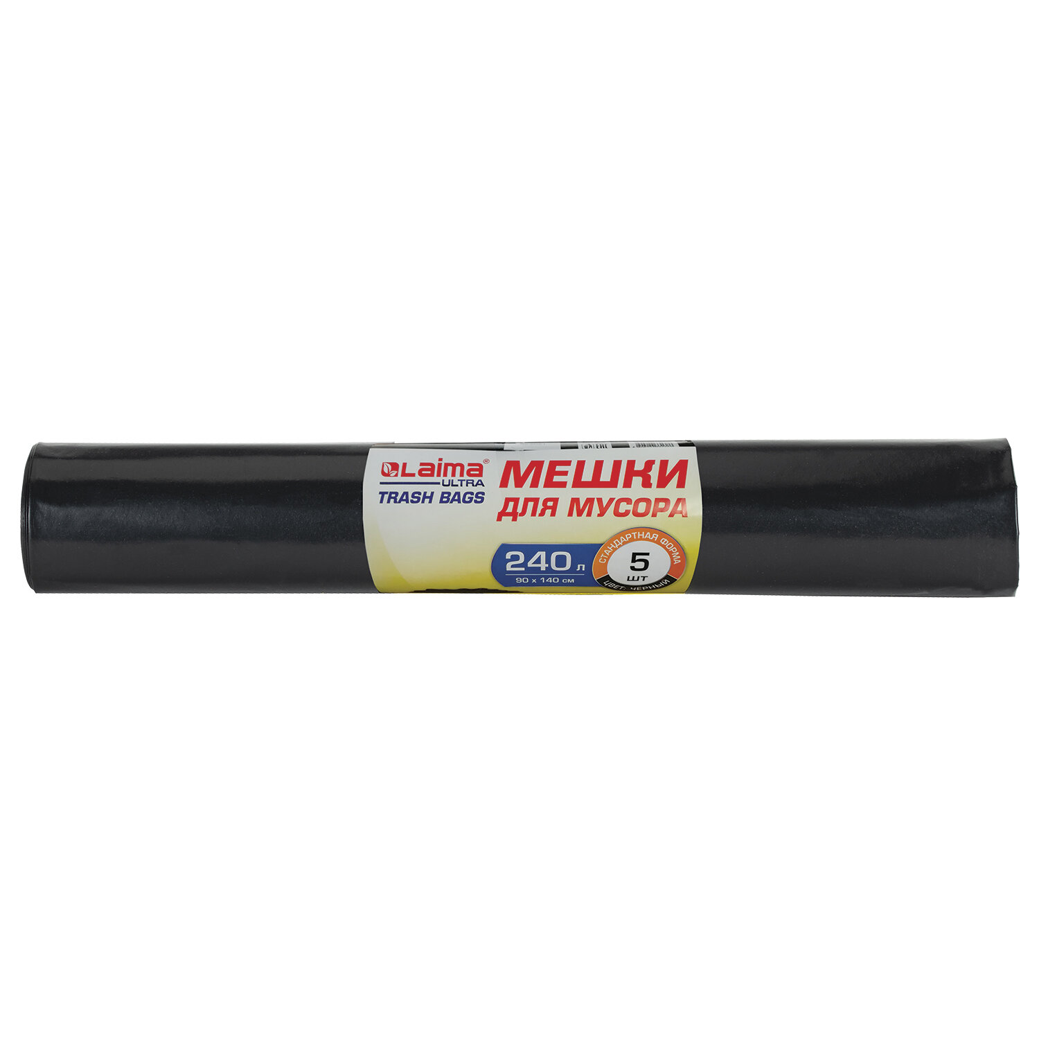 Мешки для мусора LAIMA ULTRA 240л черные рулон 5 шт сверхпрочные, ПСД 120 мкм, 90х140см, 607698