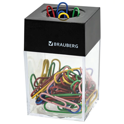 Скрепочница магнитная с 50 цветными скрепками 28 мм, РОССИЯ, BRAUBERG, 271178, ДМ-28П-50 - МСК «Форвард»