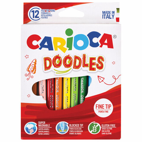 Фломастеры CARIOCA (Италия) "Doodles", 12 цветов, суперсмываемые, 42314 151918
