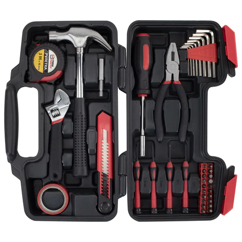 Набор инструментов столярно-слесарный, 40 предметов, пластиковый кейс, ГРАНДМАСТЕР, 671332 - МСК «Форвард»