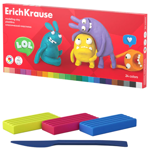 Пластилин классический ERICH KRAUSE "Jolly Friends", 24 цвета, 432 г, со стеком, 61350 107471 - МСК «Форвард»