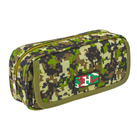 Пенал BRAUBERG для мальчиков, 1 отделение, органайзер, мягкий, "Military", зеленый, 21х5х9 см,228990
