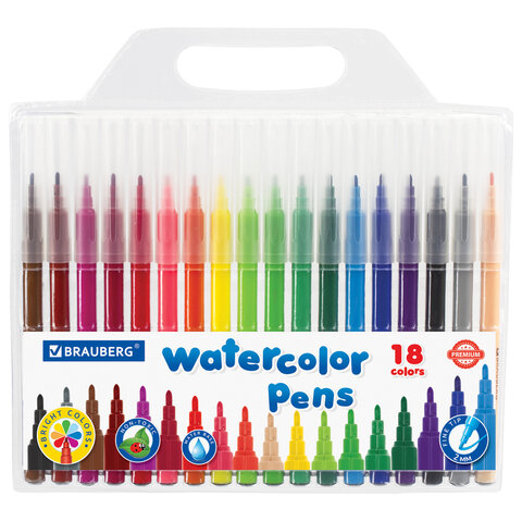 Фломастеры BRAUBERG PREMIUM, 18 цветов, КЛАССИЧЕСКИЕ, ПВХ-упаковка, 151935