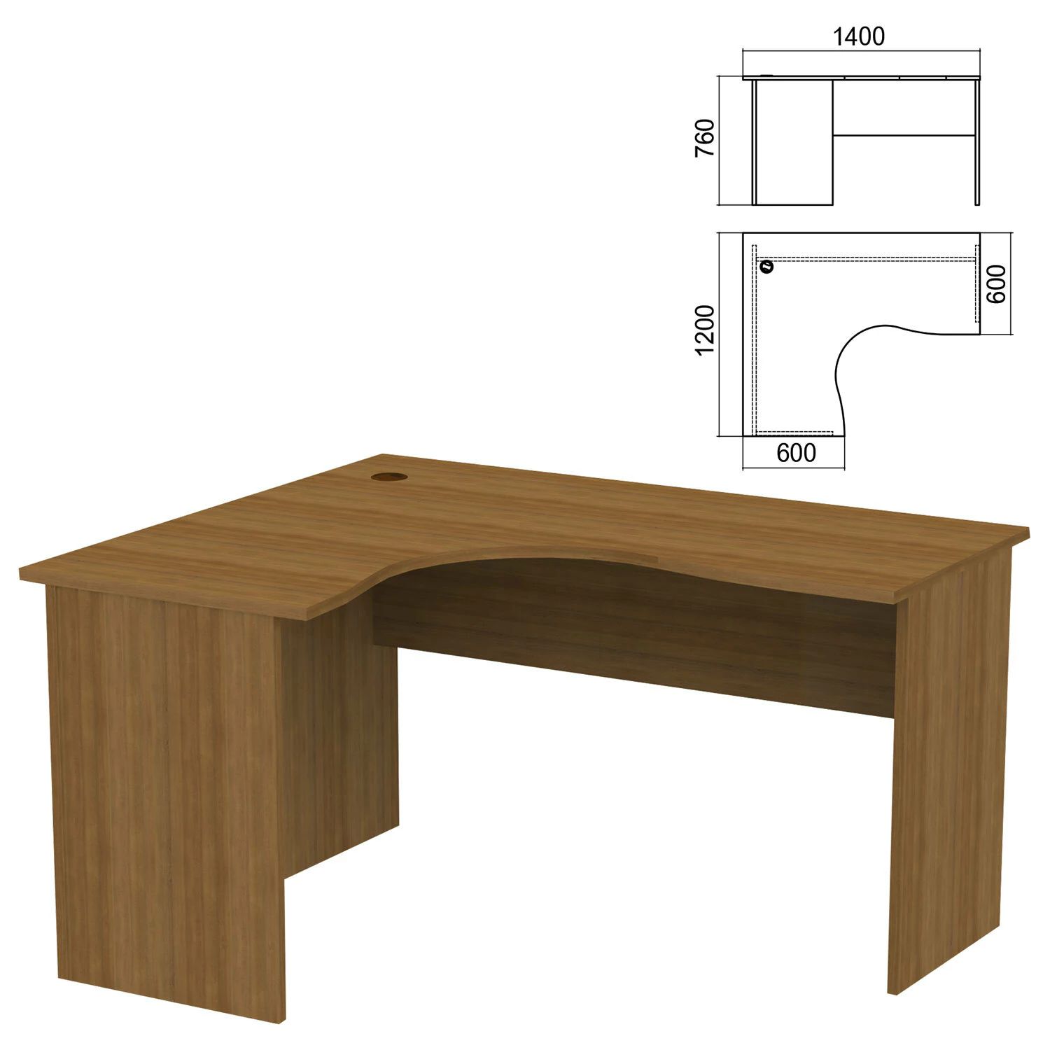 Стол компактный "Арго", 1400х1200х760 мм, левый,  орех (КОМПЛЕКТ) 981306