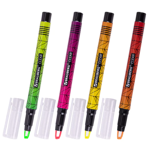 Набор текстовыделителей с прозрачным наконечником 4 ЦВЕТА, BRAUBERG "Clear", линия 1-5 мм, 152426 - МСК «Форвард»