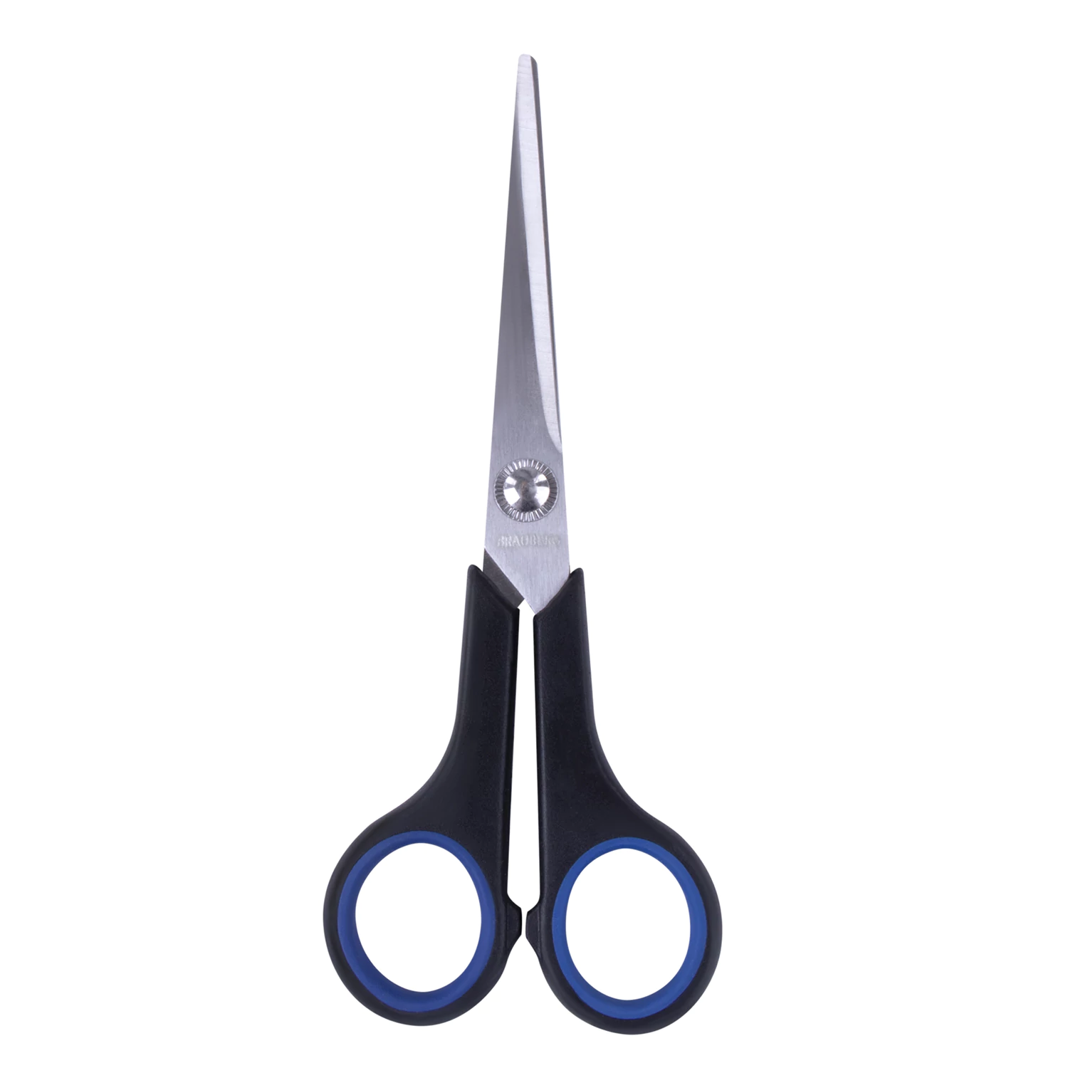 Ножницы BRAUBERG "Soft Grip", 140 мм, черно-синие, резиновые вставки, 3-х сторонняя заточка, 230760