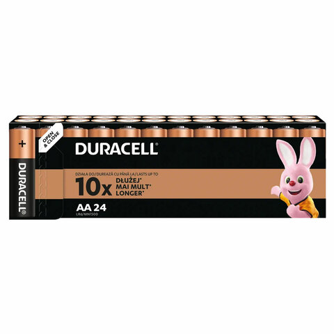 Батарейки КОМПЛЕКТ 24 шт., DURACELL Basic ОРИГИНАЛ, АА (LR6, 15А), алкалиновые, пальчиковые, Б0064986 456993