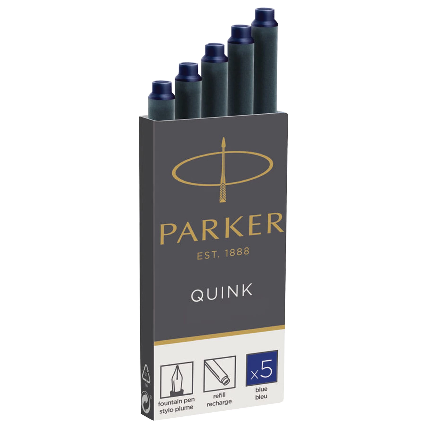 Картриджи чернильные PARKER Cartridge Quink, КОМПЛЕКТ 5 штук, синие, 1950384 142388