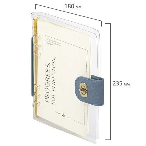 Блокнот А5 180x235 мм, BRAUBERG "Fabulous", гибкий, на кольцах, застежка, 80 л., голубой, 116193 - МСК «Форвард»