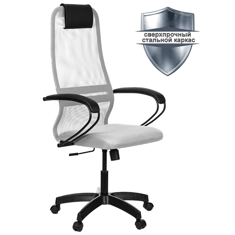 Кресло офисное МЕТТА SU-B-8 пластик, ткань-сетка, сиденье мягкое, светло-серое 532434