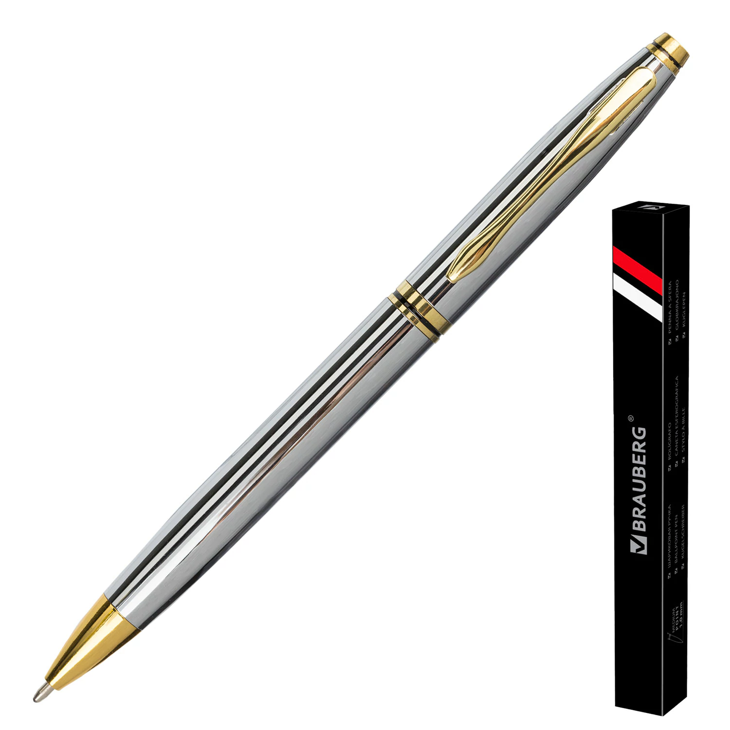 Ручка подарочная шариковая BRAUBERG De luxe Silver, корп.сереб,узел 1мм, линия 0,7мм,синяя,141414