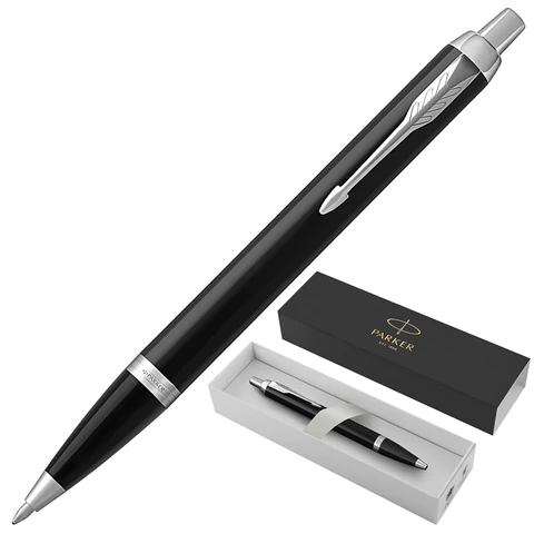 Ручка шариковая PARKER IM Core Black Lacquer CT, черный глянцевый лак, детали хром, синяя, 1931665 142530