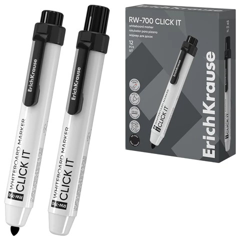 Маркер стираемый для белой доски автоматический ERICH KRAUSE RW-700 "Click it", ЧЕРНЫЙ, 2 мм, 60830 152660