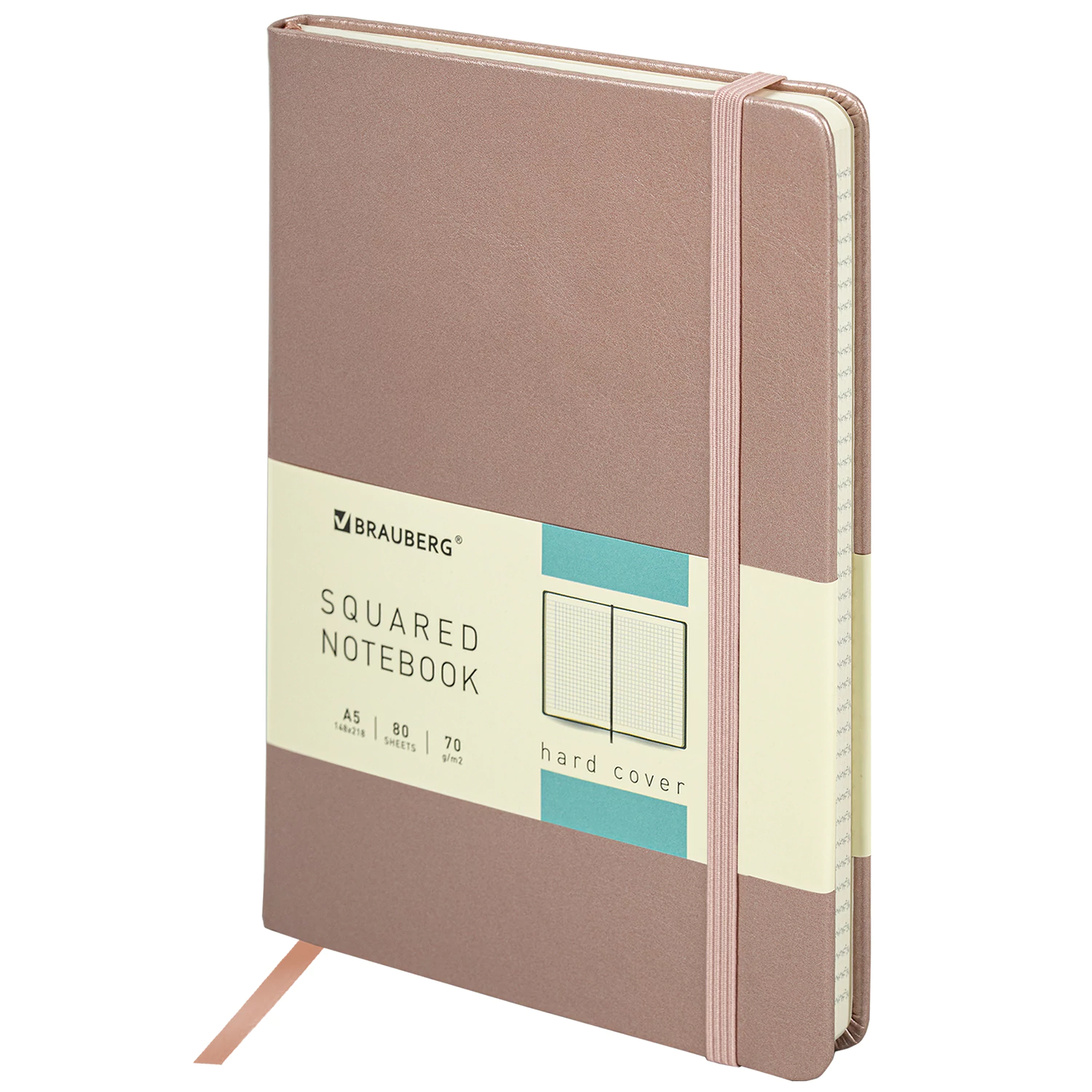 Блокнот А5 148x218мм, BRAUBERG Metropolis Special, под кожу, 80л, резинка, клетка, медный, 113334