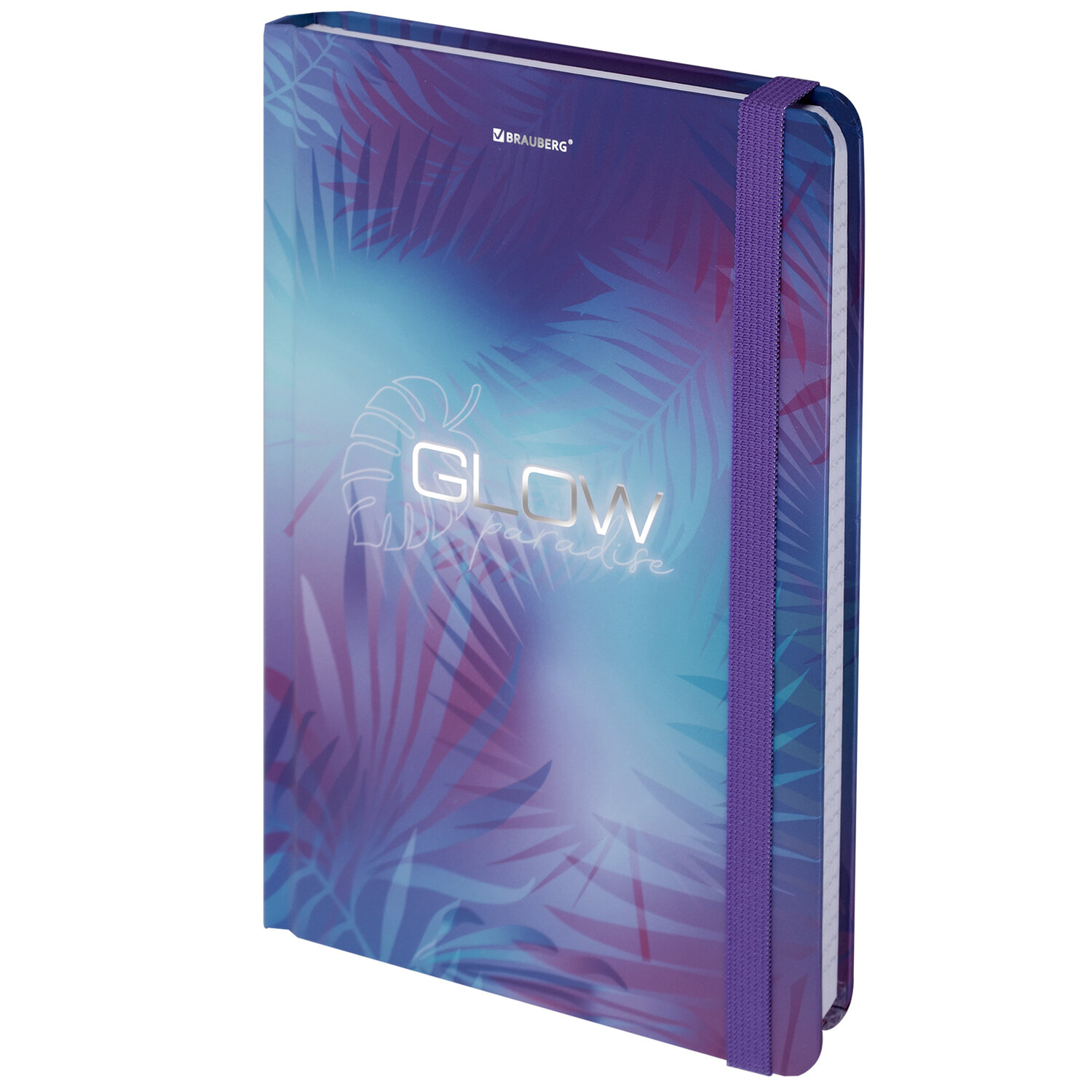 Блокнот с резинкой в клетку 96л, А5 145х203мм, твердая обложка с фольгой, BRAUBERG, Glow, 113729