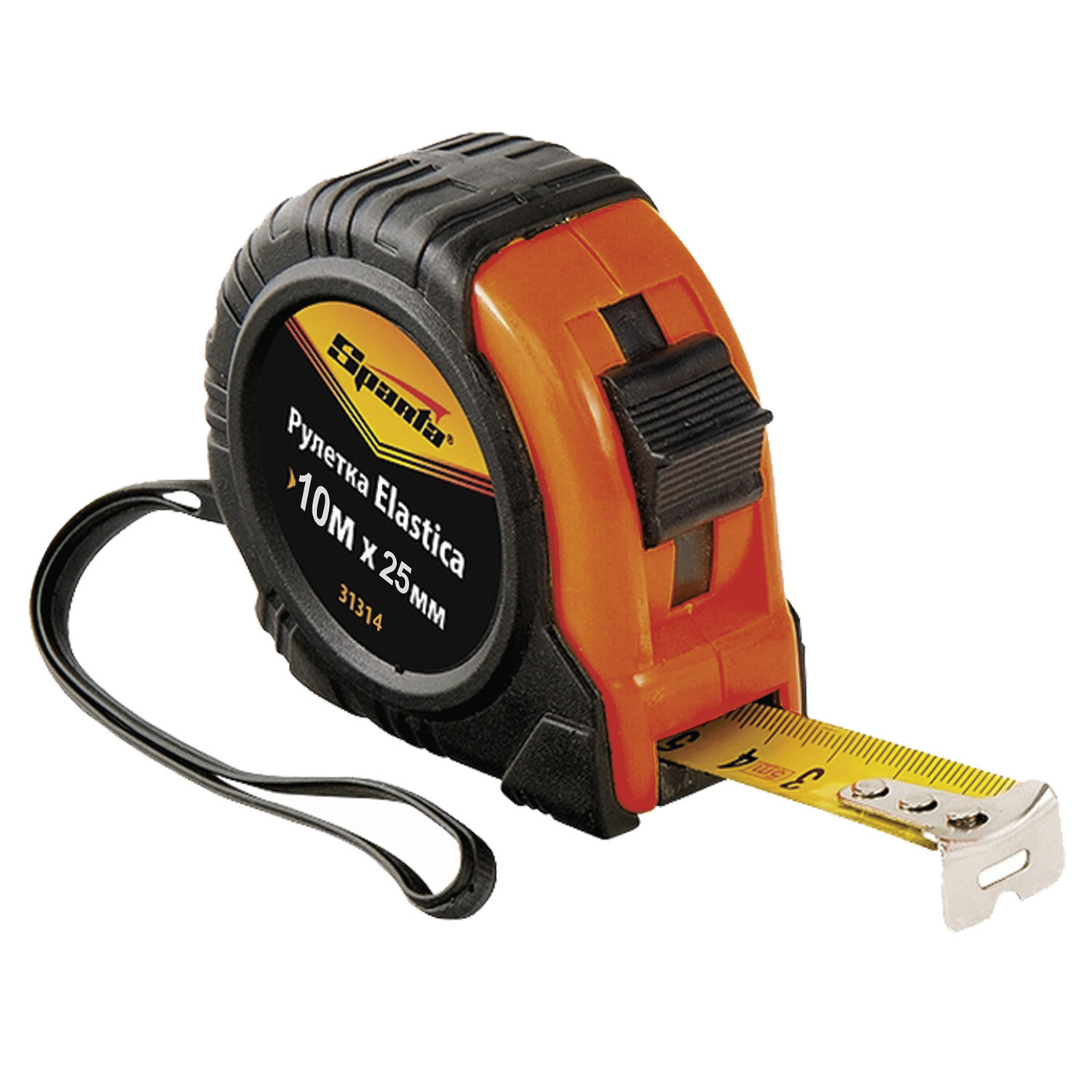 Рулетка измерительная 10,0мх25мм, SPARTA Elastica, обрезиненный корпус, 31314 670194