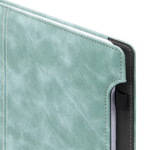 Блокнот А5 165x218 мм, BRAUBERG "Perfect", под кожу софт-тач, держатель для ручки, 80 листов, клетка, серо-голубой, 116615 - МСК «Форвард»