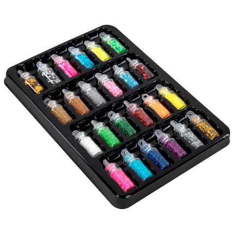 Блестки для декора НАБОР 24 вида по 2 грамма, в стеклянных тубах, ОСТРОВ СОКРОВИЩ, 665680 - МСК «Форвард»