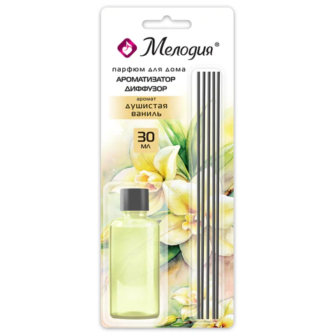 Ароматизатор аромадиффузор с палочками, освежитель 30 мл, МЕЛОДИЯ "Душистая ваниль", 609789 - МСК «Форвард»