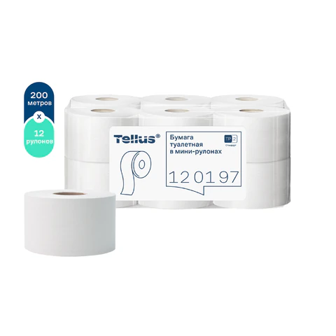 Бумага туалетная 200 метров, Tellus/TORK (Система T2) UNIVERSAL, 1-слойная, КОМПЛЕКТ 12 рулонов, 120197 124545 - МСК «Форвард»
