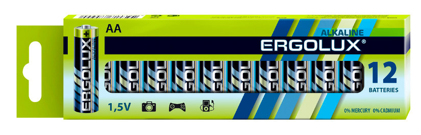 Батарейка АА пальчиковая Ergolux Alkaline КОМПЛЕКТ 12шт BP-12 LR6, 1.5В 11749 1568801
