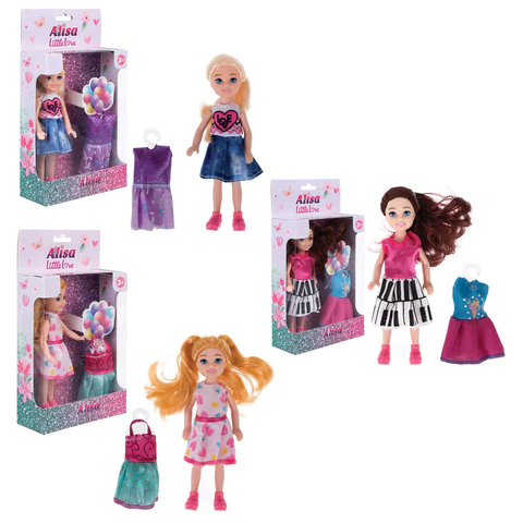 КУКЛА "Alisa Little Love", НАБОР, 2 платья, 14,4 см, КОМПЛЕКТ 6ШТ АССОРТИ, 3 вида, 1TOY 666150