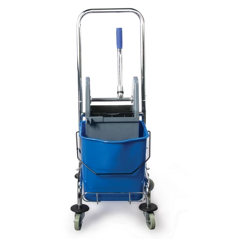 Тележка уборочная BRABIX, 1 съемное ведро 25 л, механический отжим, корзина, металлический каркас, синяя, 601498 - МСК «Форвард»