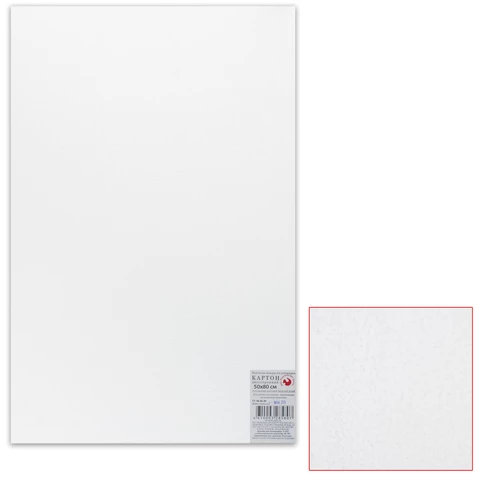Картон белый грунтованный для живописи 50х80см, двусторонний, толщ. 2мм, акриловый грунт, 126573