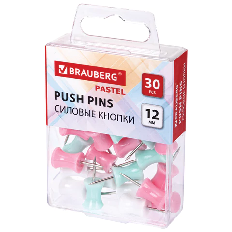 Силовые кнопки-гвоздики BRAUBERG PASTEL, пастельные цвета, 30 штук, 12 мм, 272756 - МСК «Форвард»