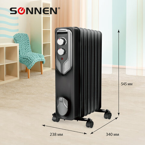 Обогреватель масляный SONNEN DFN-07BL, 1500 Вт, 7 секций, черный, 455310 - МСК «Форвард»