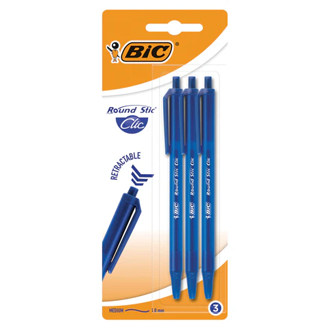 Ручки шариковые автоматические BIC "Round Stic Clic", НАБОР 3 шт., СИНИЕ, линия письма 0,32 мм, блистер, 926374 143981 - МСК «Форвард»