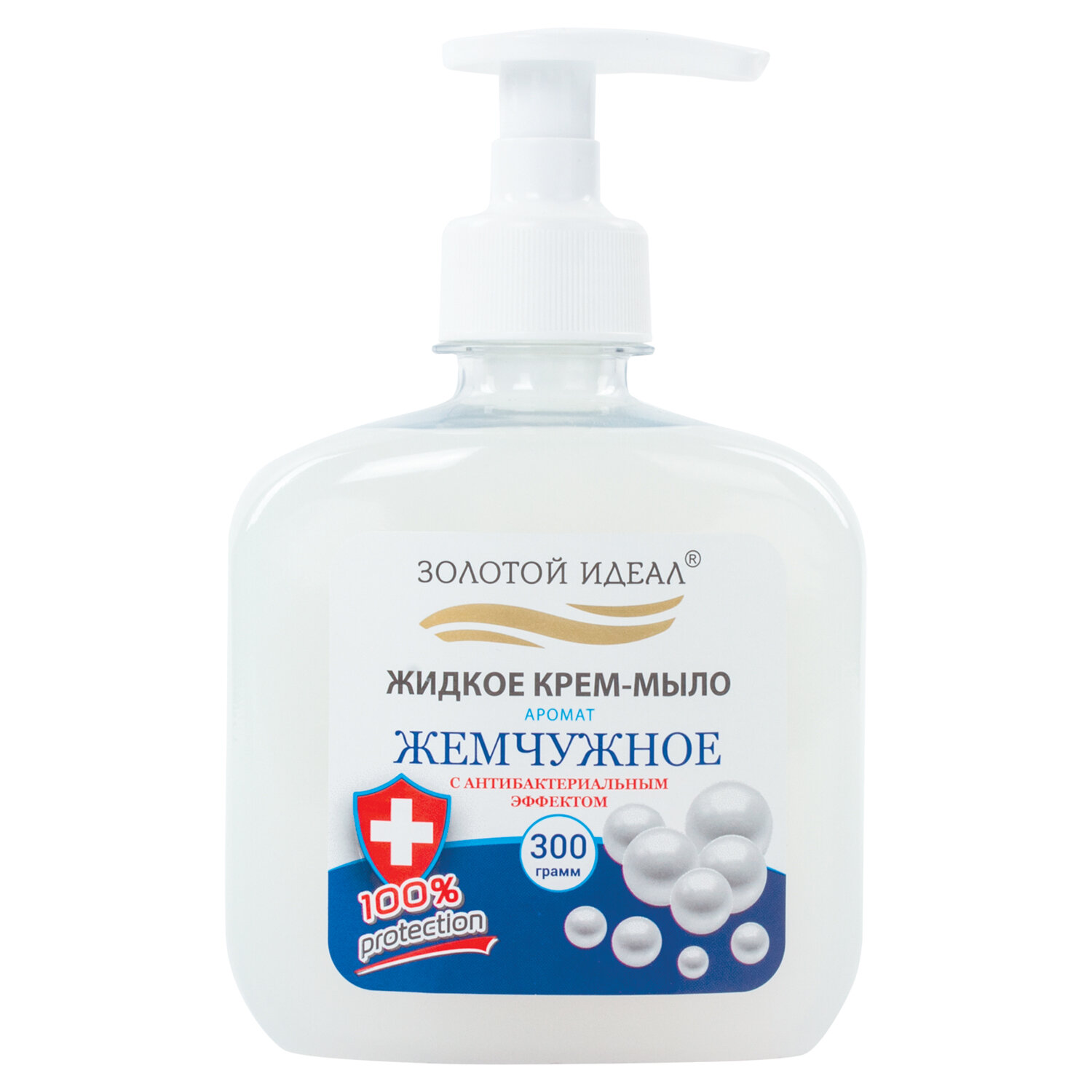 Мыло-крем жидкое 300г ЗОЛОТОЙ ИДЕАЛ "Жемчужное", с антибактериальным эффектом, дозатор, 606780