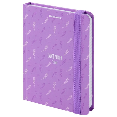 Блокнот с резинкой в клетку 96л, МАЛЫЙ ФОРМАТ А6 109х148, твердая обложка, BRAUBERG, Lavender,113738