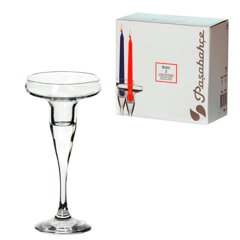 Подсвечник, 170 мм, КОМПЛЕКТ 2 штуки, стекло, PASABAHCE "БЕЙЗИК", фирменная подарочная упаковка, 44021 700581 - МСК «Форвард»