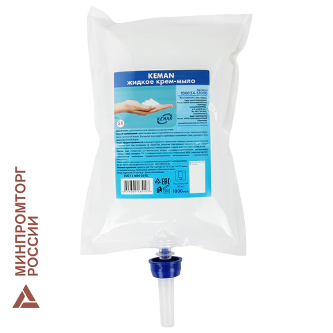 Картридж с жидким крем-мылом одноразовый (Система S1) "Перламутровое", белое, 1 л, KEMAN, 100024-S1000 607757 - МСК «Форвард»