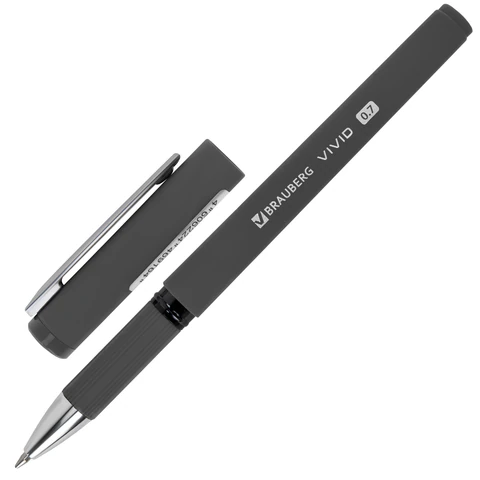Ручка шариковая с грипом BRAUBERG "VIVID", СИНЯЯ, SOFT TOUCH покрытие, узел 0,7 мм, линия письма 0,35 мм, 144396 - МСК «Форвард»