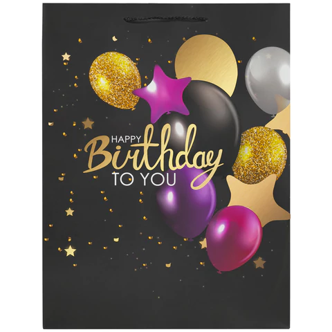 Пакет подарочный 33x13x45 см, ЗОЛОТАЯ СКАЗКА "Happy Birthday", фольга, черный, КОМПЛЕКТ 12ШТ 608240 - МСК «Форвард»