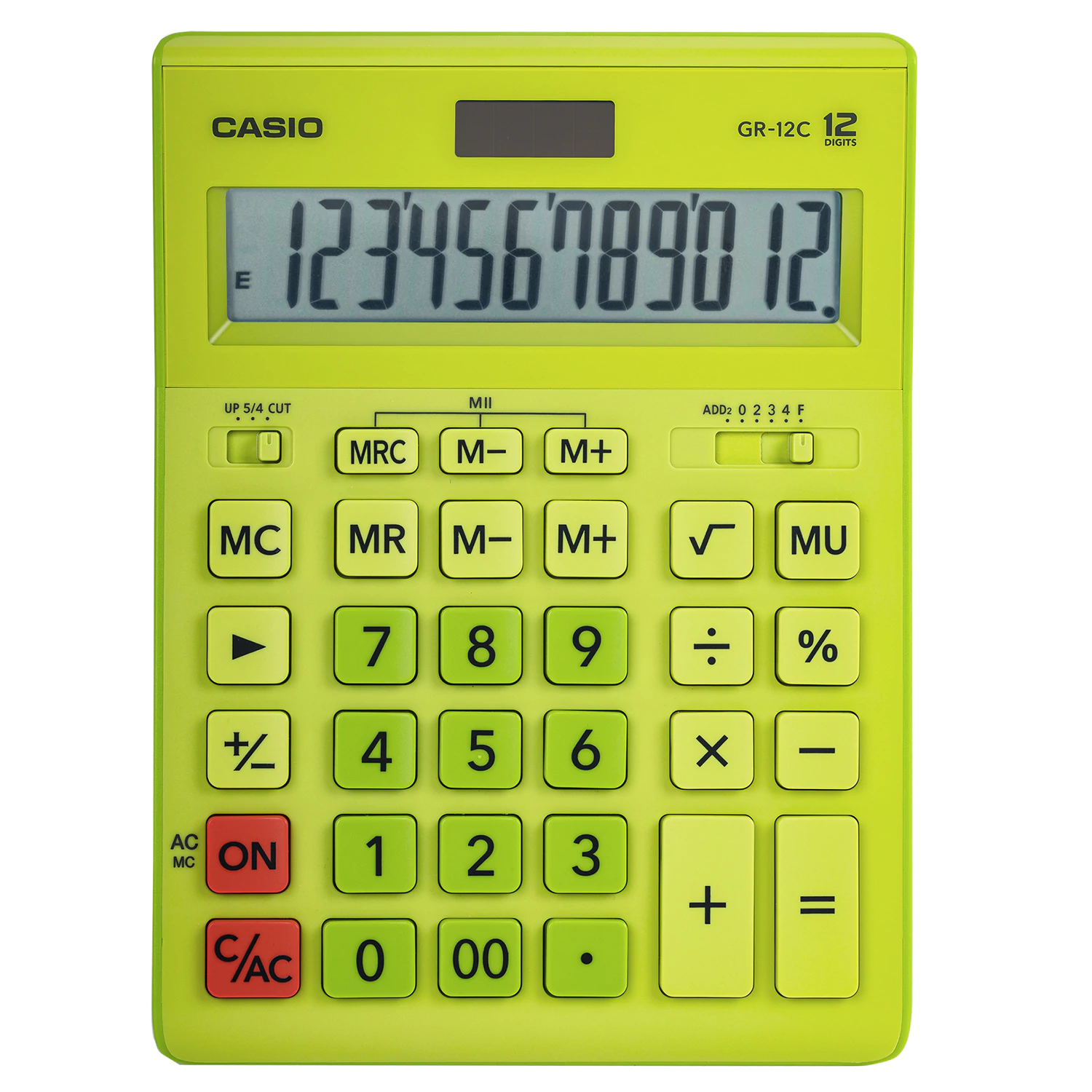 Калькулятор настольный CASIO GR-12С-GN (210х155мм), 12 разрядов, двойное питание, САЛАТОВЫЙ GR-12C-G 250443