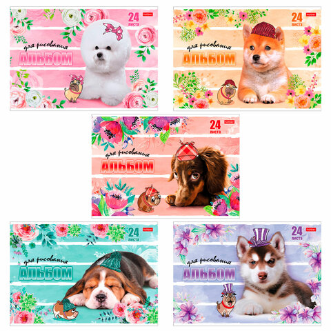 Альбом д/рис. А4 24л., скоба, обложка картон, HATBER, 205х290мм, Любимцы, 24А4В(A090770) A090770 103403