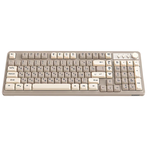 Клавиатура проводная бесшумная USB, 102+98 клавиш, LED-подсветка, SONNEN K620, слоновая кость / серая, 513950 - МСК «Форвард»