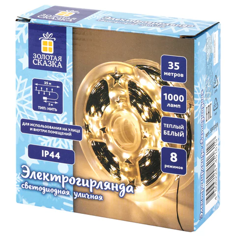Электрогирлянда-нить уличная "Роса" IP44, 35 м, 1000 LED, теплый белый, 220V, контроллер, ЗОЛОТАЯ СКАЗКА, 591359 - МСК «Форвард»