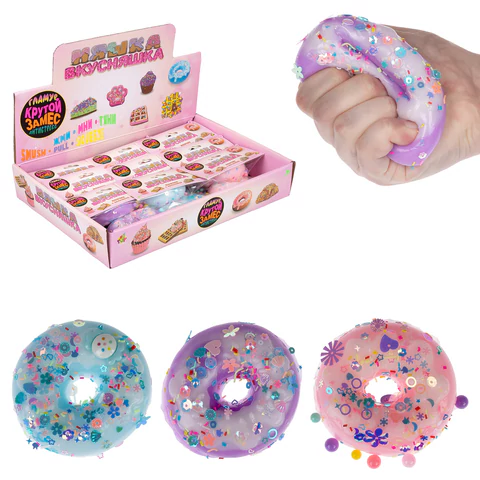 Игрушка-антистресс КОМПЛЕКТ 12ШТ "Крутой замес. НЯШКА-ВКУСНЯШКА ПОНЧИК С ПОСЫПКОЙ", 8,5х7,5 см, 1TOY, Т25363 665754