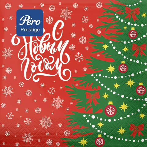 Салфетки бумажные 20 шт., 33х33 см, "Елочка", 3-слойные, КОМПЛЕКТ 12уп/20шт PERO Prestige, 7601 115494