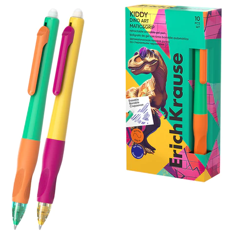 Ручка стираемая гелевая автоматическая ERICH KRAUSE "Kiddy Dino Art", СИНЯЯ, ассорти, 0,4 мм, 63696 144569 - МСК «Форвард»