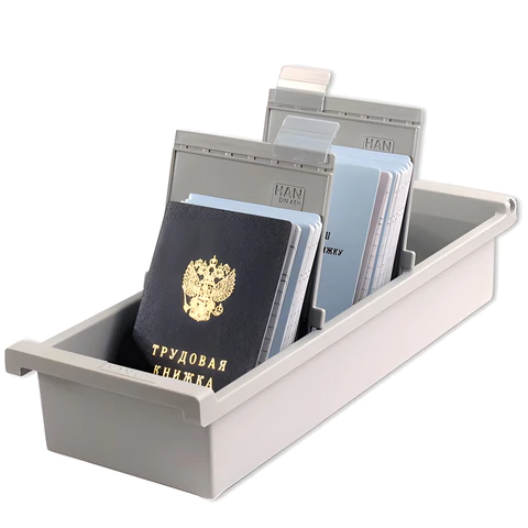 Картотека пластиковая ФОРМАТ А6 (148х105 мм) вертикальная на 1300 карт, серая, HAN (Германия), НА956/0/1/11 231269