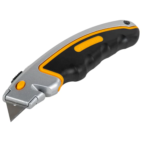 Нож универсальный мощный алюминиевый BRAUBERG "Heavy duty", автофиксатор, резиновые вставки, 238735 - МСК «Форвард»