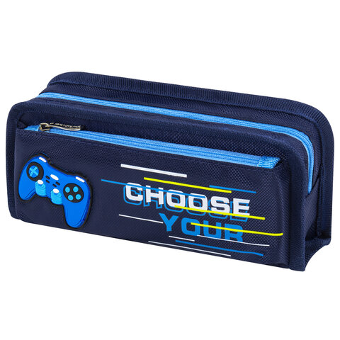 Пенал ЮНЛАНДИЯ, 2 отделения, полиэстер, Joystick, синий, 21х6х9 см, 270274
