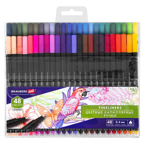 Ручки капиллярные (линеры), 48 ЦВЕТОВ, BRAUBERG ART "Classic", трехгранные, металлический наконечник, линия письма 0,4 мм, 144149 - МСК «Форвард»